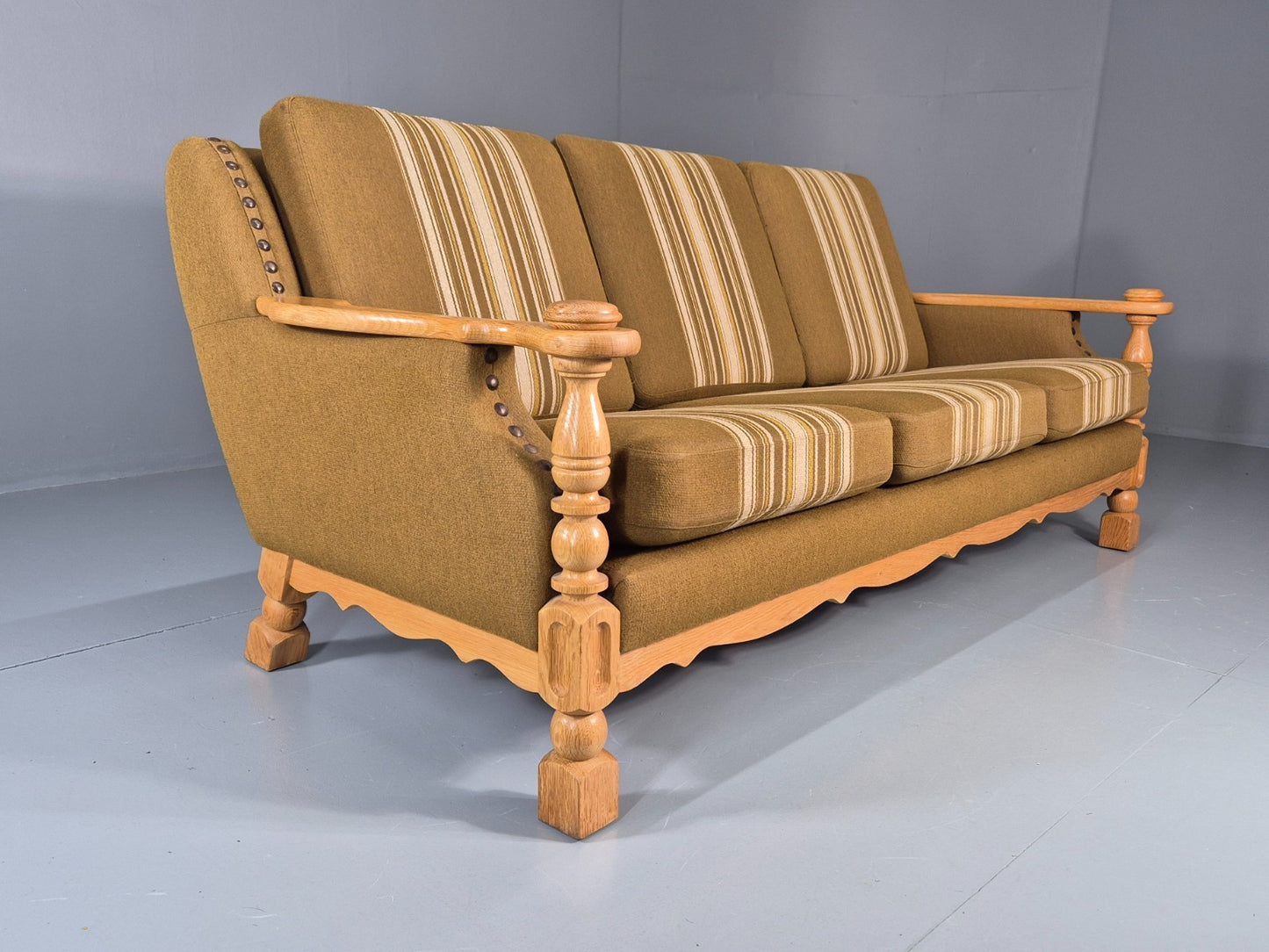 Vintage Danish Three Seater Settee Kjaernulf Style Oak Frame EB11313 M3SS13