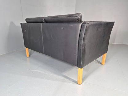 Vintage 2 Seater Settee Danish Retro Black leather and Vinyl EB11640  M2SS14