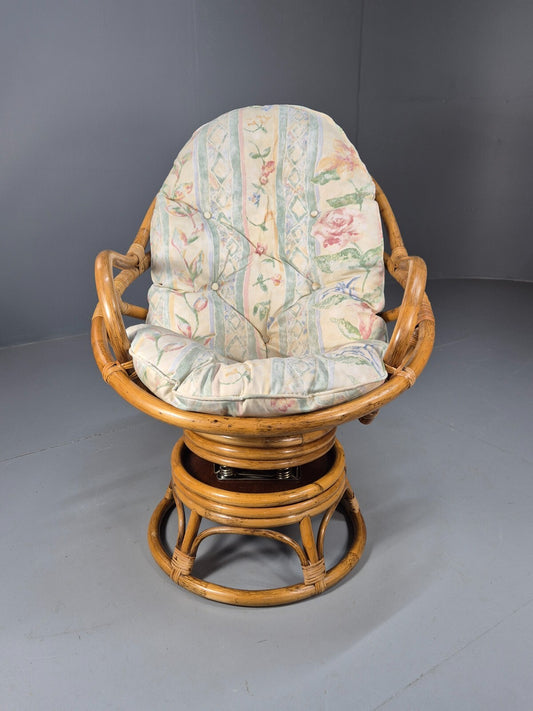 Vintage Cane Swivel and Rocking Based Lounge Chair 1970s Retro EB9454 VBER - UKDK FURNITURE