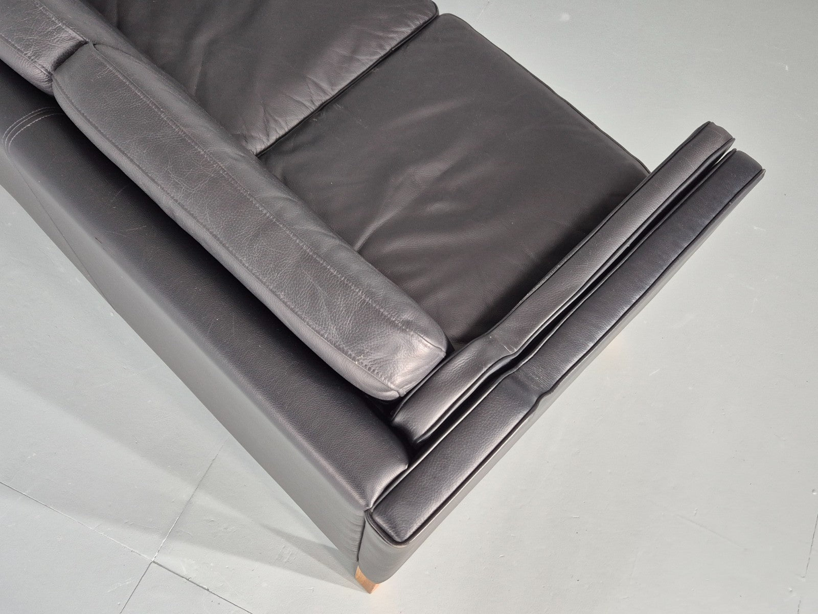 Vintage 2 Seat Sofa Danish Black Leather Mogensen Style Retro 1980s EB10466 M2SS14