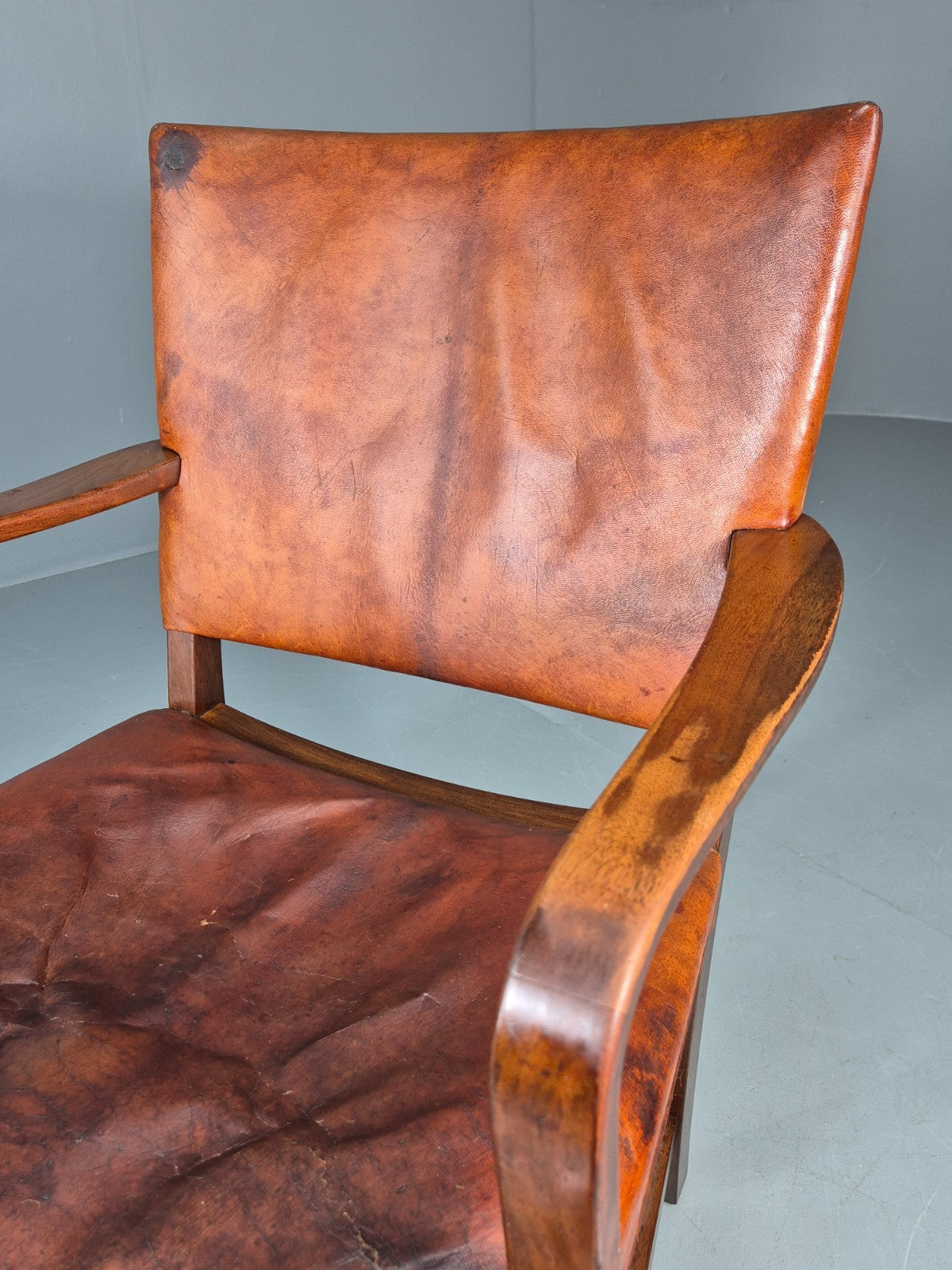 Danish Desk Chair 1930s Vintage Leather and Teak Kaare Klint Style EB10769 VLEA17