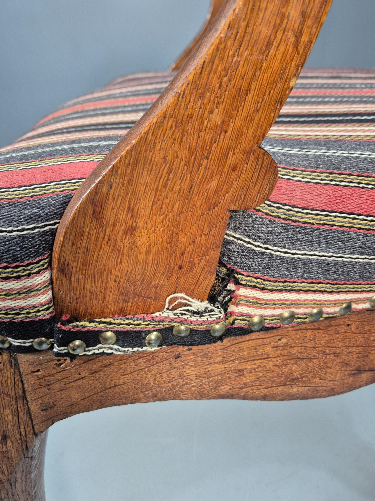 Vintage Danish Antique Armchair Early C20th Oak Frame Striped Wool EB8915 VCAR - UKDK FURNITURE