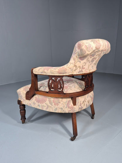 Antique Floral Tub Chair Late Victorian Mahogany Frame  EB11174 VCLO12