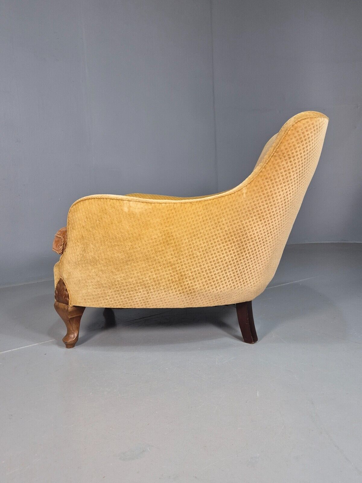 Antique Danish Gold Cotton & Mahogany Armchair EB8053 VCLO - UKDK FURNITURE