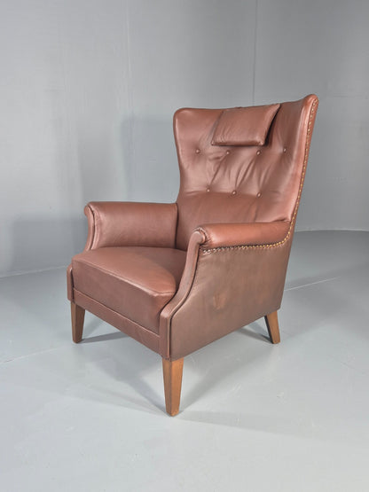 Vintage Mid Century Wing back lounge Chair danish brown Vinyl  EB11818 MNOR0