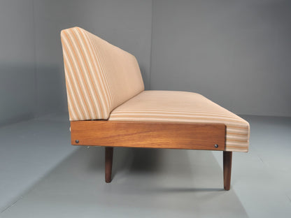 Danish Mid Century Day Bed Teak and Striped Cotton 1960s Retro EB10408 M4SS9