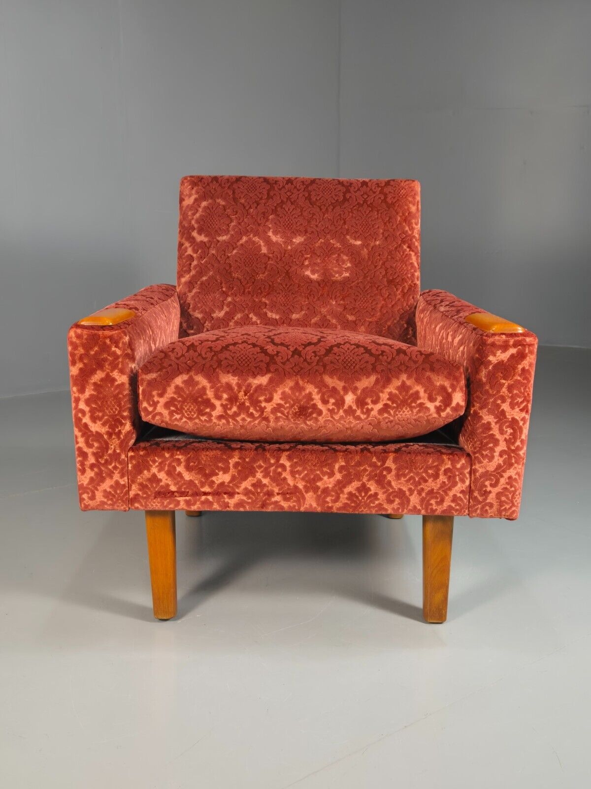 Vintage Swedish Lounge Chair Purple Moquette Teak Paws 1960s Retro EB7891 MNOR - UKDK FURNITURE
