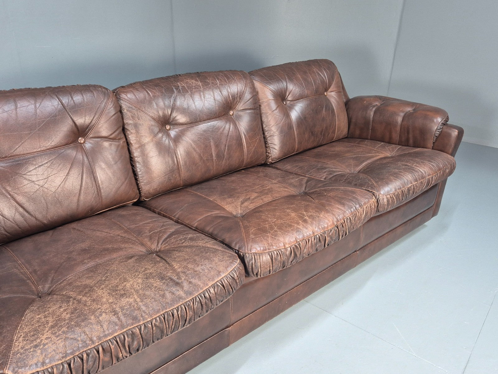 1970s Three Seat Retro Sofa Danish Brown Leather Vintage  EB10687 V3SS3