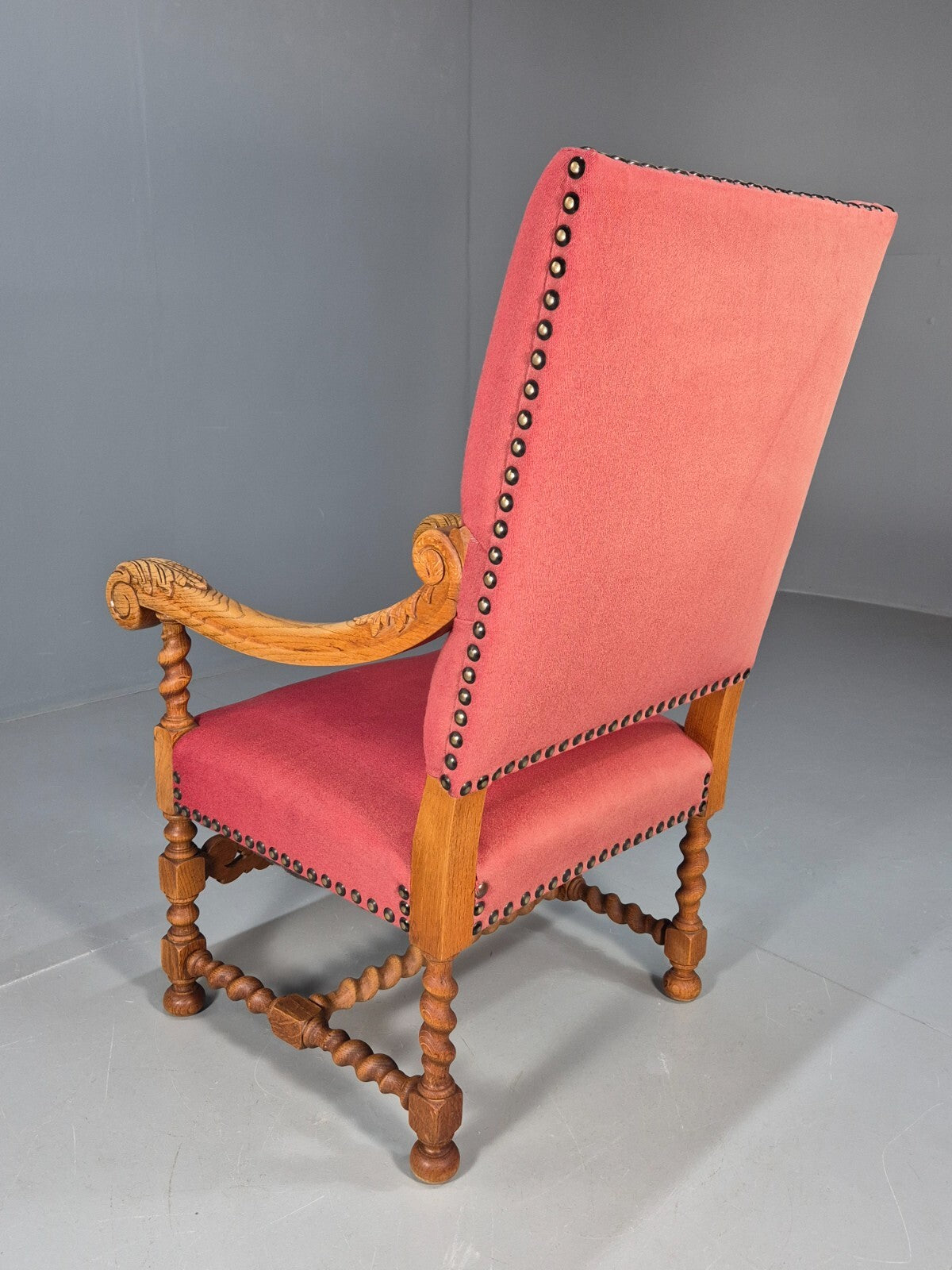 Vintage Danish Baroque Style Armchair in Red Wool and Oak 1950s EB9582 VCAR - UKDK FURNITURE