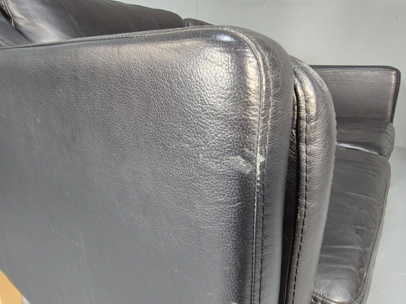 Vintage Danish 2 Seat Sofa Black Leather Mogensen Style Retro MCM EB8615 M2SS - UKDK FURNITURE