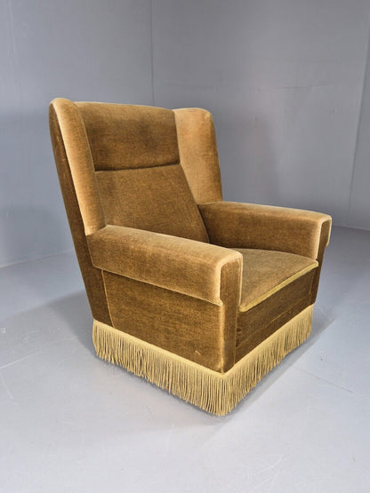 Vintage Danish Mid Century Lounge Chair Green Velour and Tassels MCM EB9041 MNOR - UKDK FURNITURE