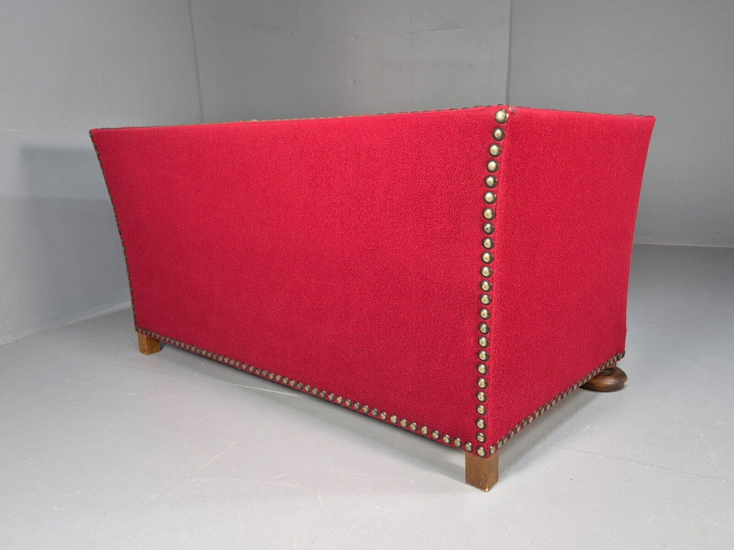 Vintage Danish 2 Seat Sofa Red Wool Oak Bun Feet Antique 1920s EB8940 M2SS - UKDK FURNITURE
