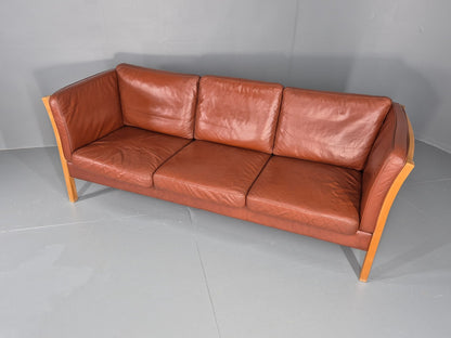 Vintage Stouby 3 Seat Sofa Reddy Brown Leather Mid Century Retro EB10528 M3SS6