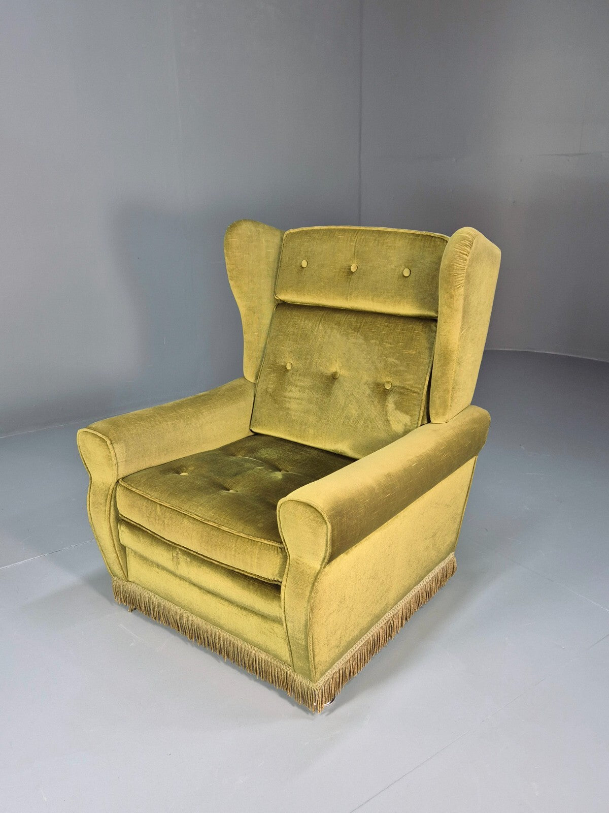Vintage Danish Green Wing Back Lounge Chair 1970s Retro Tassels EB9576 VCLO - UKDK FURNITURE