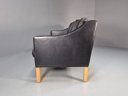 Vintage 3 Seater Leather Sofa Danish Mogensen Style Black 1980s EB10689 M3SS19