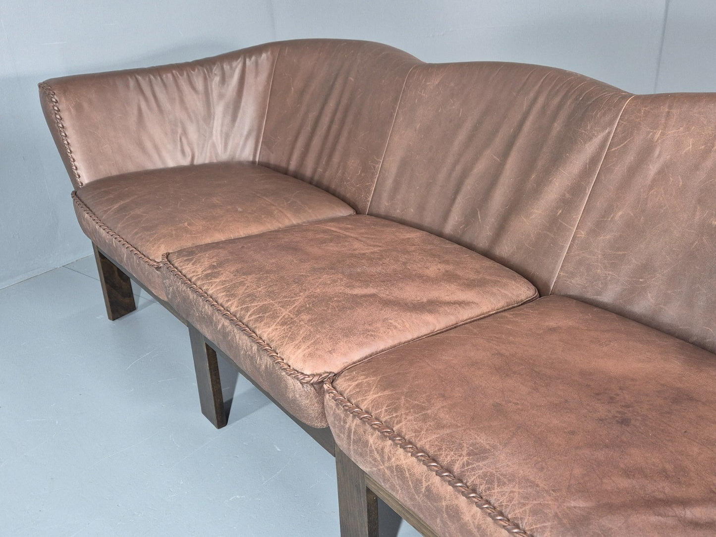 3 Seater Vintage Sofa Danish Mid Century Brown Leather 1970s Retro EB11370 M3SS19