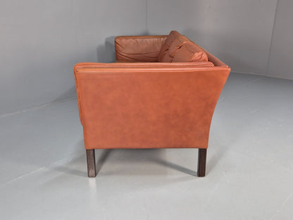 Retro Tan Leather Three Seater Sofa Vintage Danish Mid Century 1970 EB10078 M3SS19