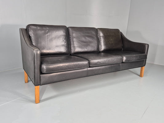 Vintage 3 Seat Sofa Black Leather Danish Hurup Mid Century Retro EB10475 M3SS0