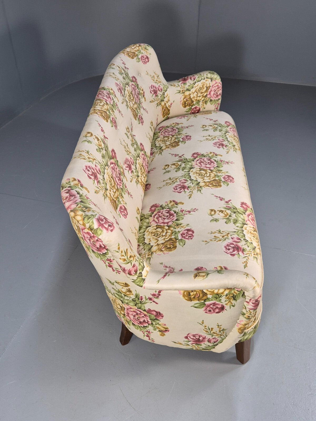 Vintage 3 Seater Sofa Floral Fabric 1950s Mid Century Danish Design EB9542 V3SS - UKDK FURNITURE