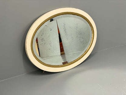 Antique Oval Wall Mirror White & Gold Painted Bevelled Patina EB11051 MWOO0