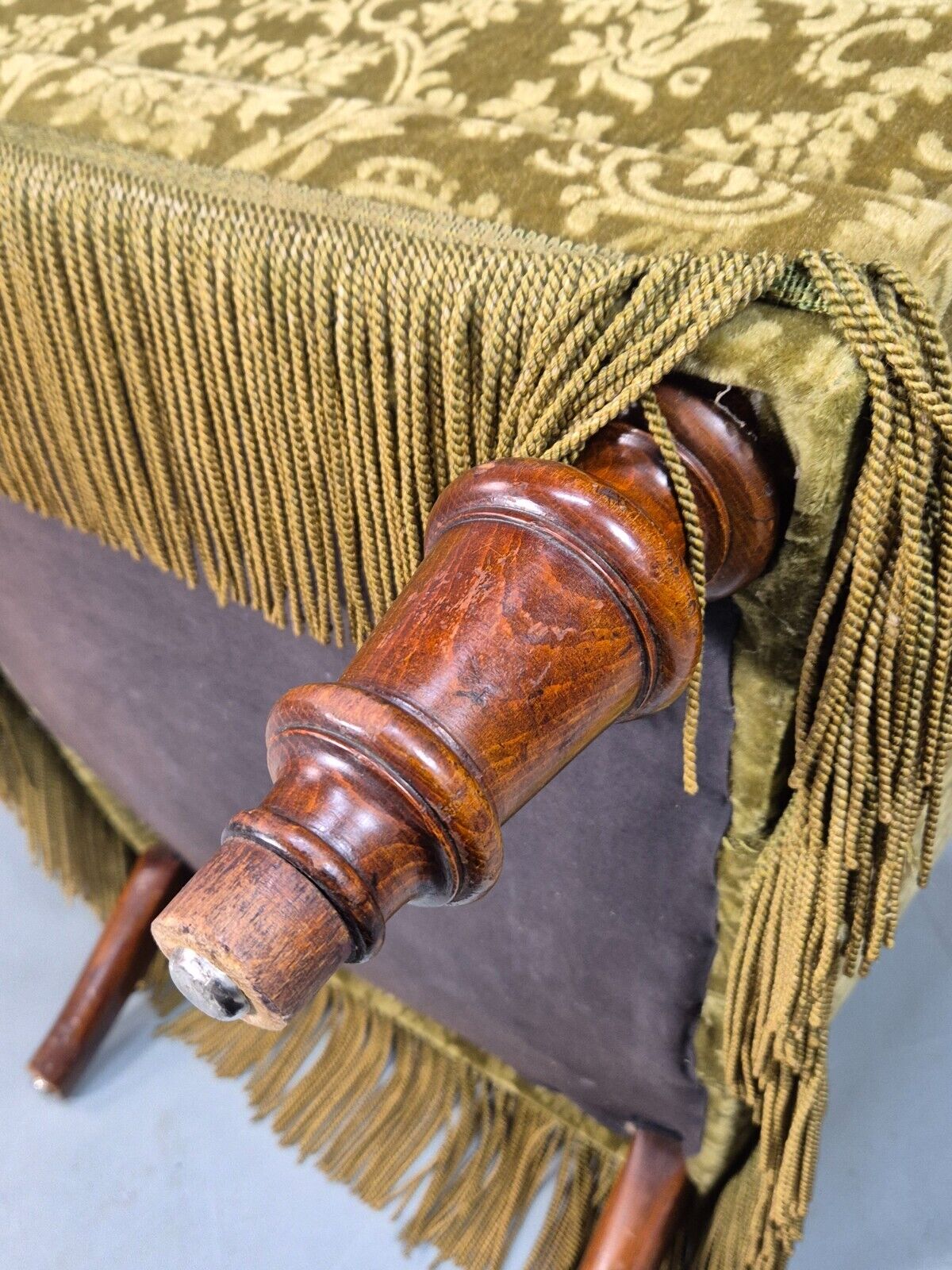 Vintage Danish Lounge Chair Green Moquette Tassels Antique 1900s EB8458 VCLO - UKDK FURNITURE