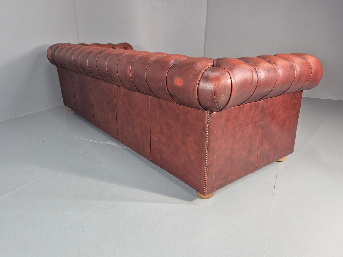 3 Seater Chesterfield Sofa Red Leather Studded Vintage EB11022 VCHE15