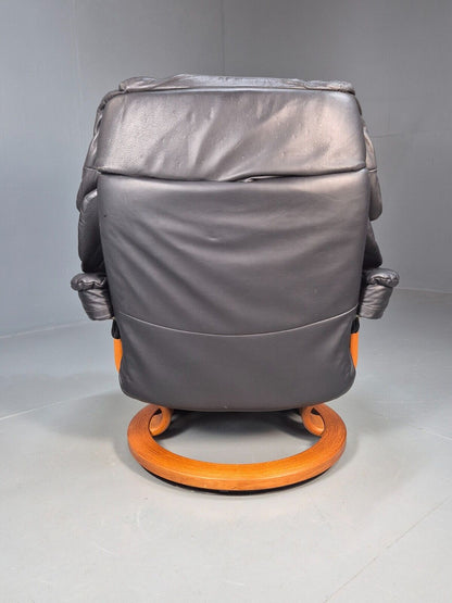 Vintage Norwegian Swivel Lounge Chair Black Leather Stressless Retro EB8490 MSWI - UKDK FURNITURE