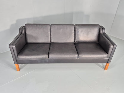 Vintage 3 Seat Sofa Danish Black Leather Vinyl Mid Century 1980s  EB10480 M3SS7