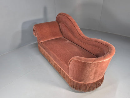 Vintage Danish Art Deco Chaise Lounge Pink Velour Tassels 1930s EB9664 VCHA - UKDK FURNITURE