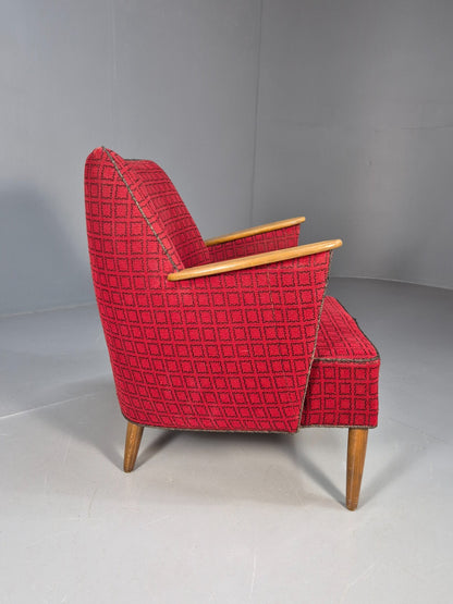 Vintage Danish 1950s Tub Chair Teak Arms Original Cloth Retro MCM EB9624 MNOR - UKDK FURNITURE