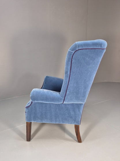 Vintage Wingback Lounge Chair Blue Velvet Antique Style EB9693 VNOR - UKDK FURNITURE