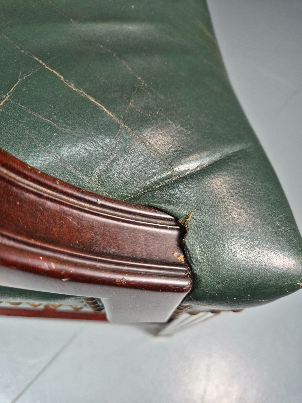 Georgian Style Elbow Chair Green Leather Mahogany Frame Danish 1970 EB10809 VLEA12