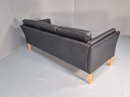 Vintage 3 Seat Sofa Danish Black Leather Mid Century Retro 1980s EB10073 M3SS18