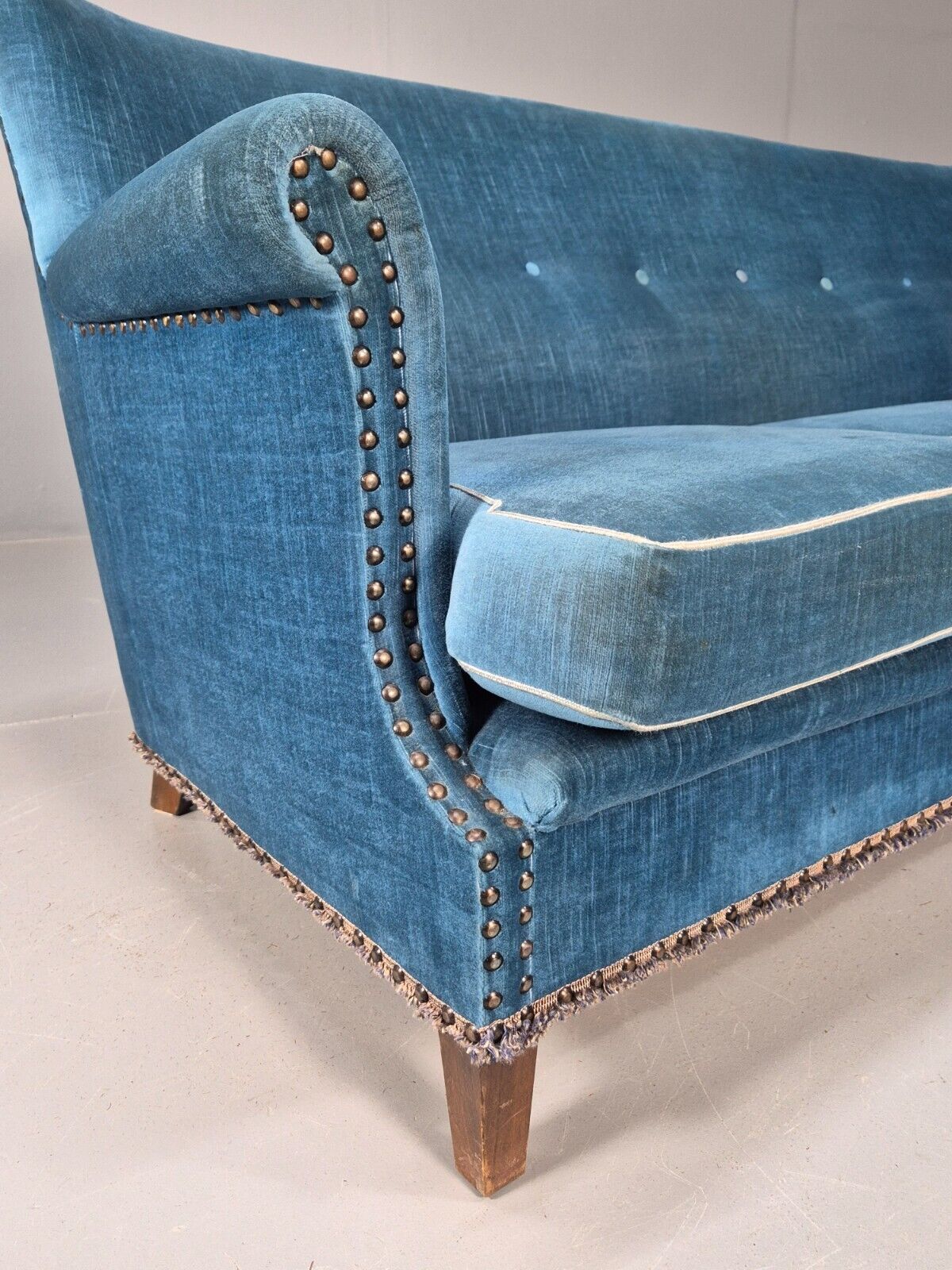 Vintage Danish Mid Century Sofa Bright Blue Velour 1950s Retro MCM EB8934 V3SS - UKDK FURNITURE