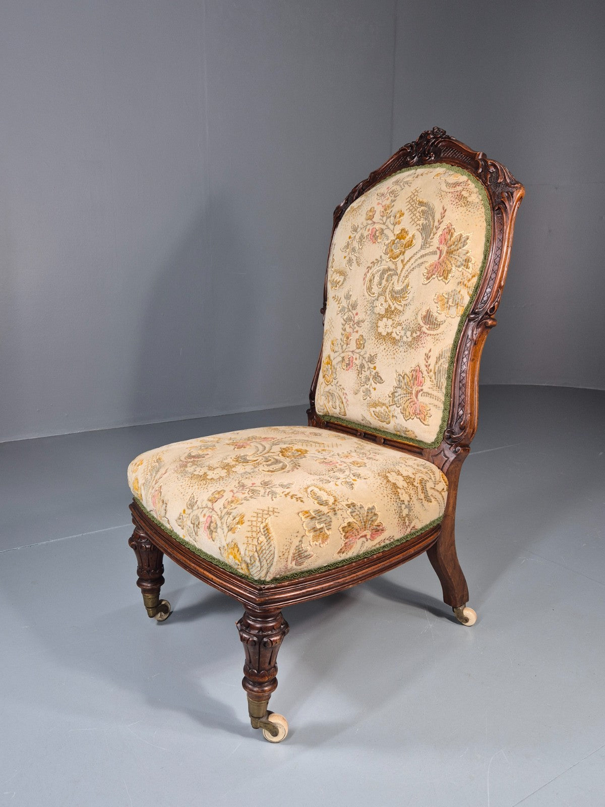 Antique Mahogany Nursing Chair Floral Upholstery 1880s Victorian EB11175 VCLO0