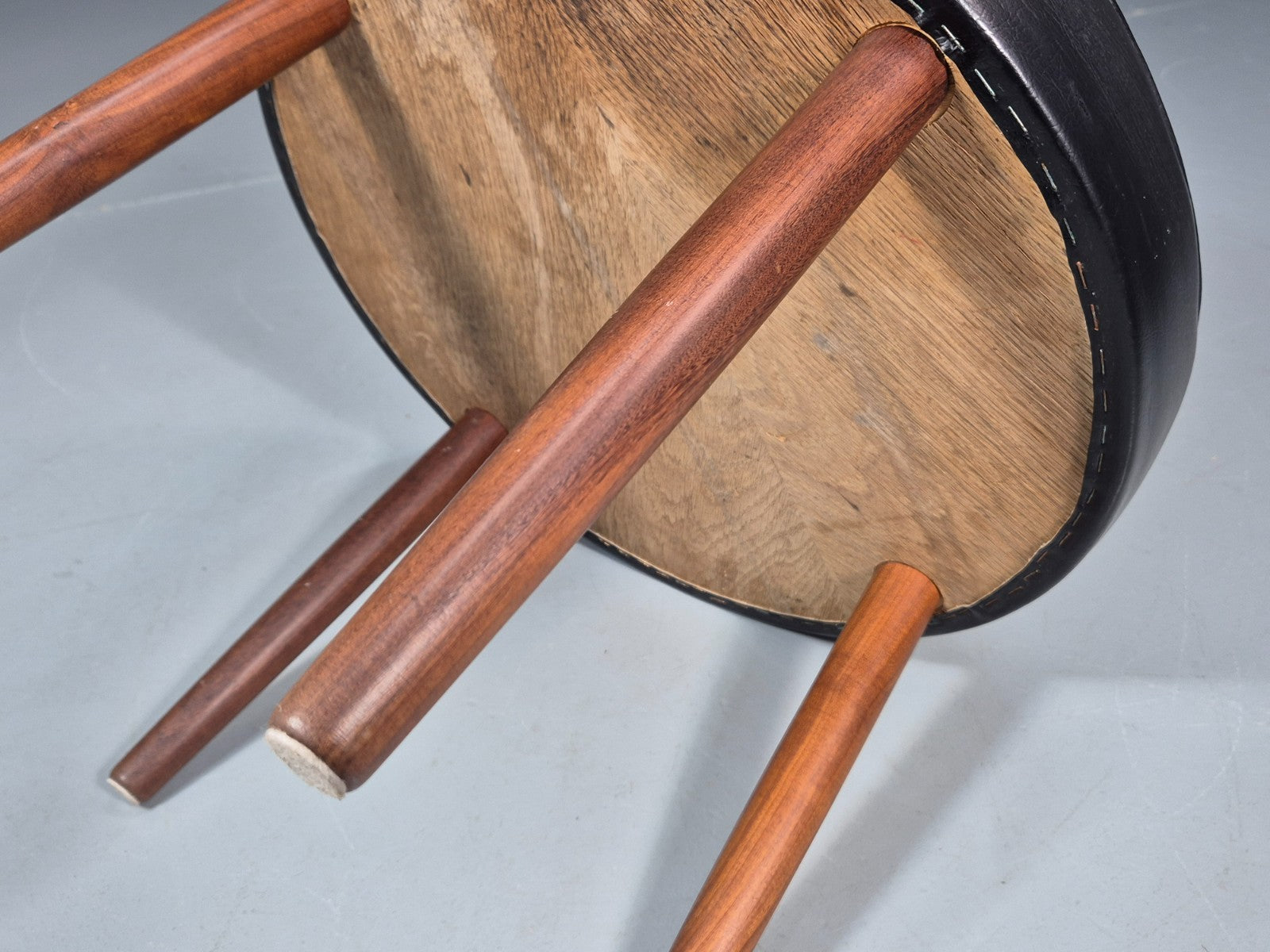 1960s Circular Footstool Danish Vinyl and Teak Retro MCM EB10883 MFOO5