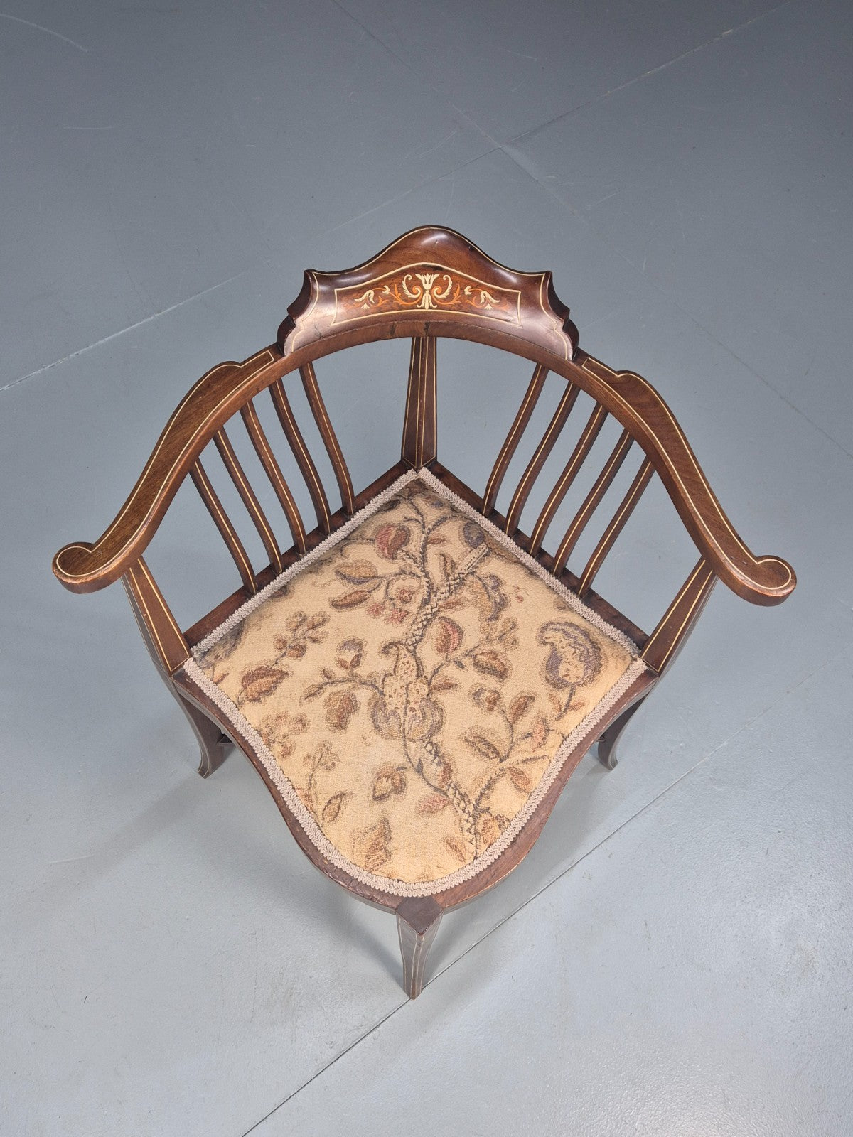 Edwardian Inlaid Corner Chair Mahogany Boxwood and Ivorine Antique EB10642 VDIN2