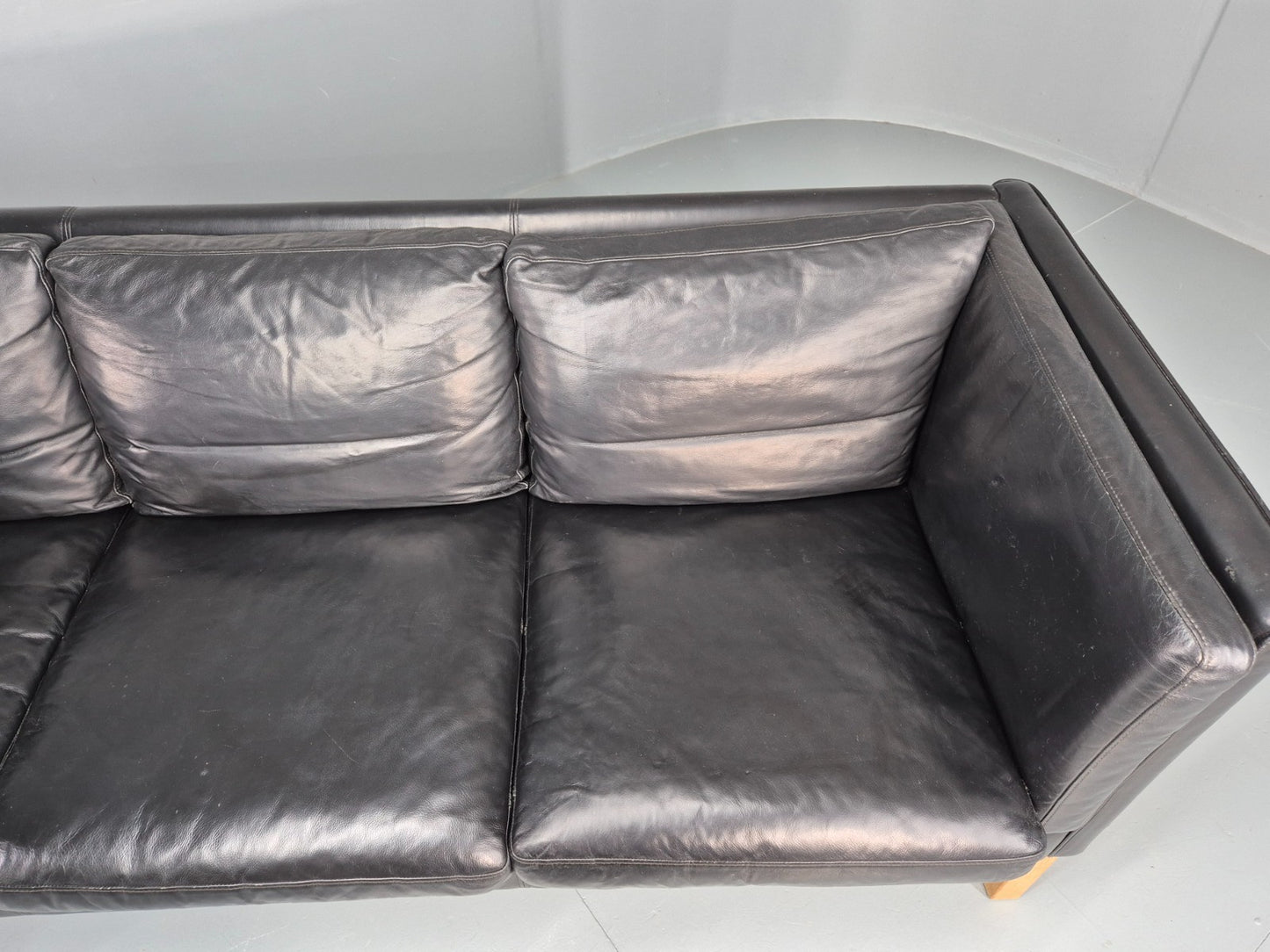 Vintage 3 Seat Sofa Danish Black Leather Mid Century Retro 1980s  EB10471 M3SS9