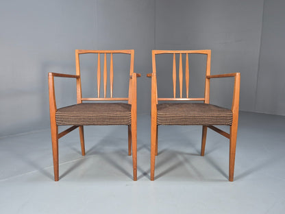 2 Gordon Russell Carver Dining Chairs Teak Green and Cream Wool MCM EB9748 MDIN - UKDK FURNITURE