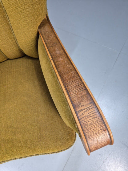 Art Deco Danish Oak Lounge Chair Green Wool 1940s Retro EB9047 VCLO - UKDK FURNITURE