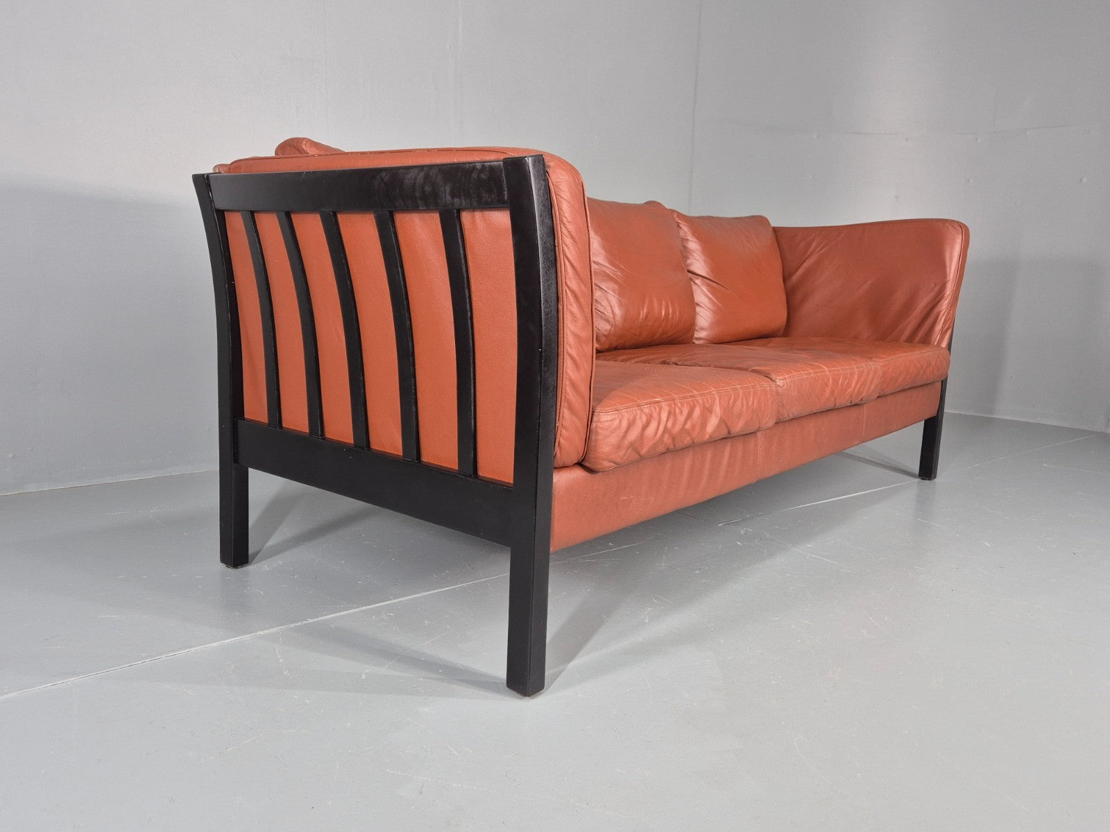 Vintage 3 Seat Sofa Reddy Brown Leather Stouby Denmark 1980s Retro EB10538 M3SS11