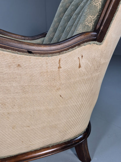Antique Mahogany Shell Back Cream And Green Armchair Floral Pattern EB9531 VCLO - UKDK FURNITURE