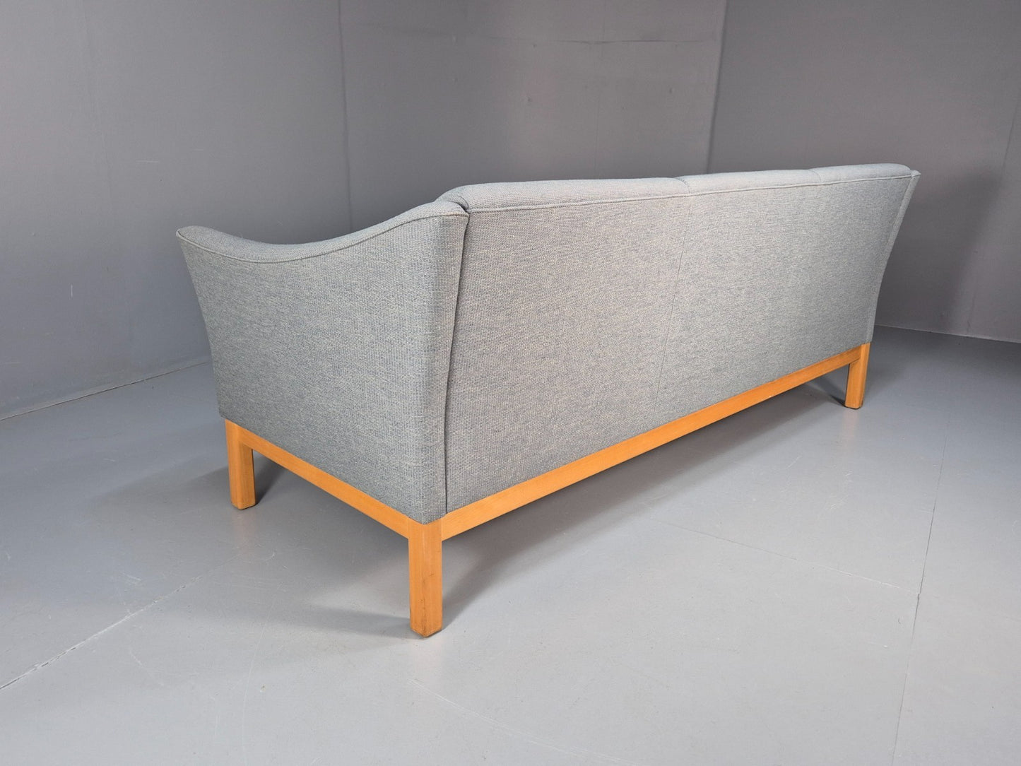 Mid Century Three Seater Sofa Blue wool Oak Base 1980s Retro  EB10398 M3SS16