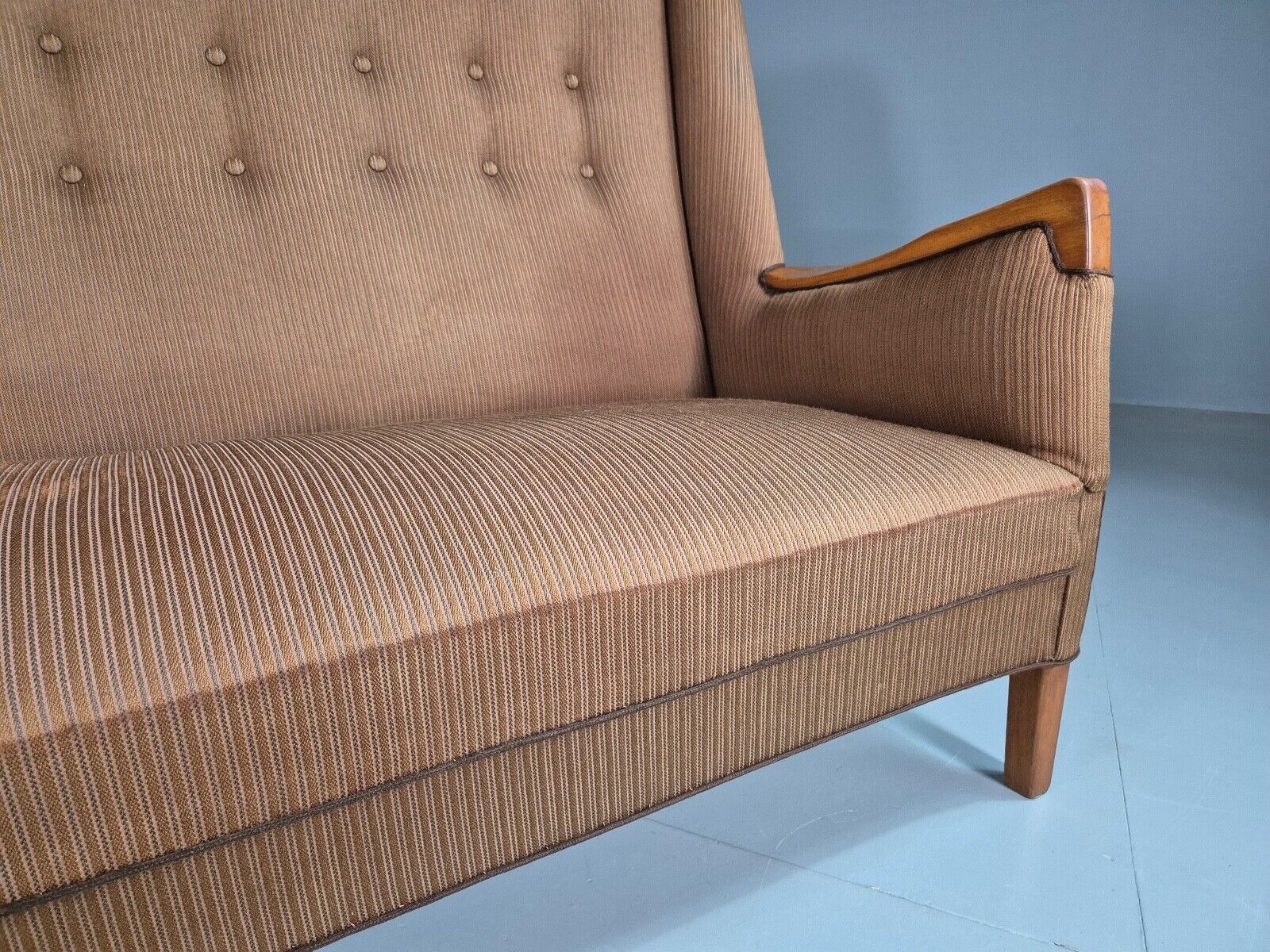 Vintage Danish 3 Seat Sofa Brown Wool High Back 1950s Retro MCM EB7504 M3SS - UKDK FURNITURE