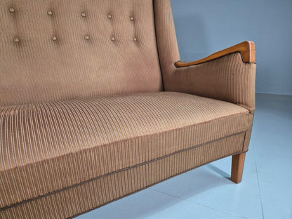 Vintage Danish 3 Seat Sofa Brown Wool High Back 1950s Retro MCM EB7504 M3SS - UKDK FURNITURE