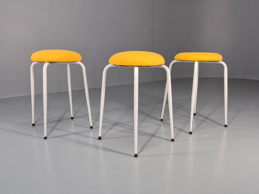 3 1960s Kitchen Stools Yellow Tops White Legs Retro EB11423 MSWI0
