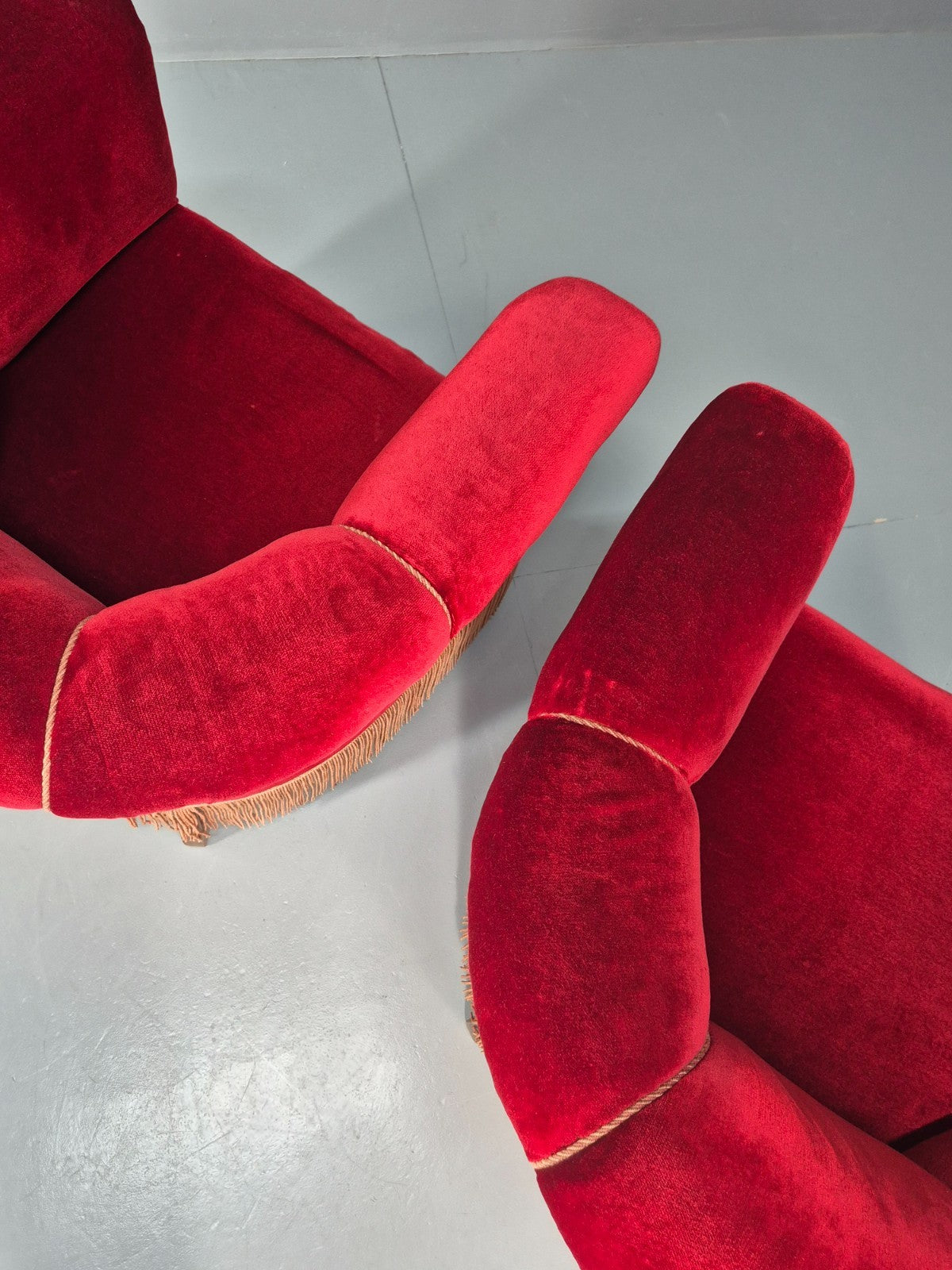 Art Deco Tub Chair Danish Red Velvet Tassels 1920s  EB10770 VCLO12