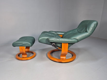 Vintage Stressless Swivel Chair Reclining & Green Leather Footstool EB9250 MSWI - UKDK FURNITURE