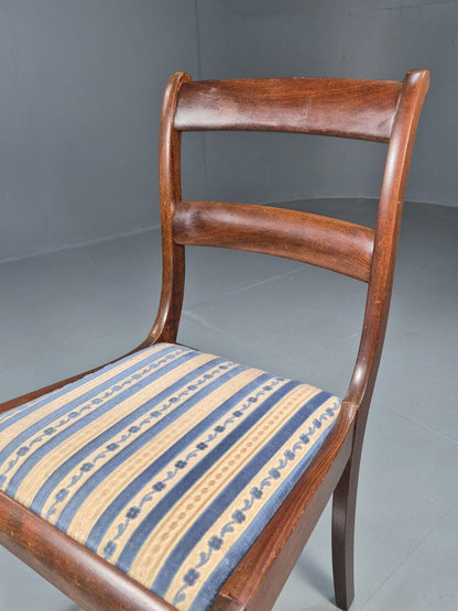 Vintage Danish Dining Chair Blue Striper Mahogany Georgian 20th C EB1479 VDIN - UKDK FURNITURE