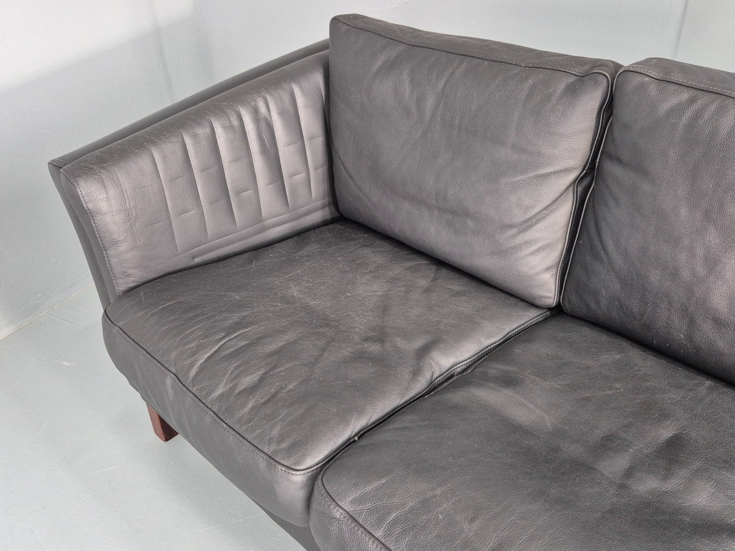 Vintage 3 Seat Sofa Danish Black Leather Mid Century Retro Design EB10481 M3SS19